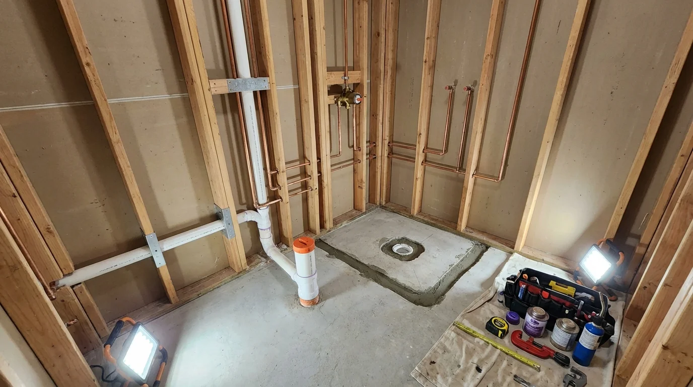 Bathroom rough-in plumbing during remodel by Johns Plumbing LLC in Ellenton