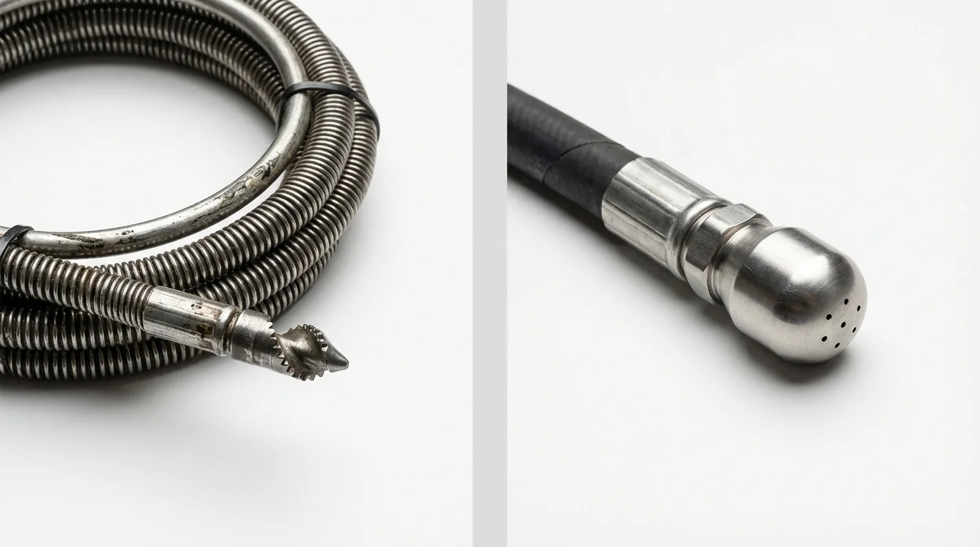 Drain snake cable and hydro jetting nozzle used for drain cleaning in Ellenton, FL